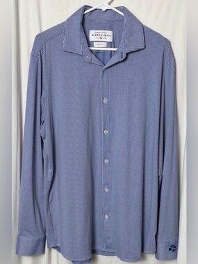 Mizzen+Main Blue and White Checkered Trim Fit Button Down Long Sleeve Size XL